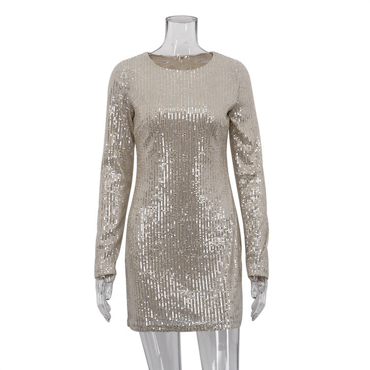 Fashionable Sequ Hip Dress Nightclub Party Long Sleeve Mini Dress