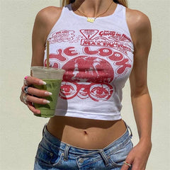 Sleeveless Portrait Printing Short Casual round Neck Slim Fit Shaped Vest