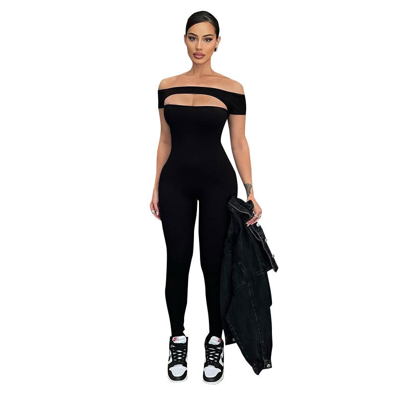 Wear off-Shoulder Short Sleeve Slim Fit Exercise Casual Jumpsuit