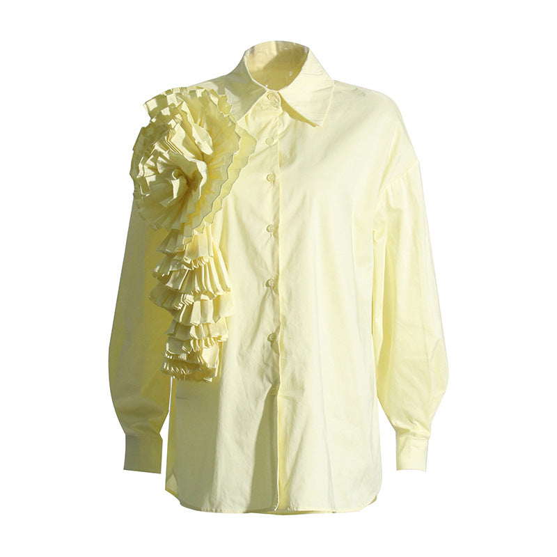 Loose Casual Three-Dimensional Floral Stitching Personalized Minority Solid Color Shirt