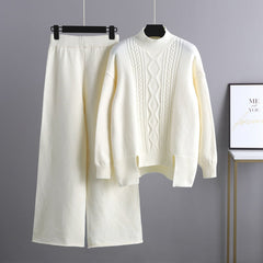 Slimming Knitted Suit Thickened Loose Turtleneck Sweater Wide Leg Pants Two Piece Suit