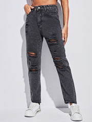 Loose Hole Slimming Denim Pants