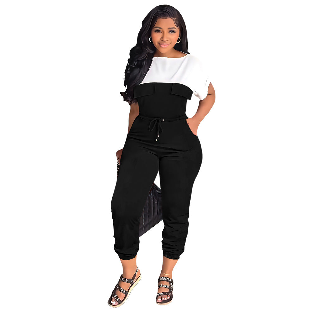 Slim Fit Taille Büro Kurzarm Farblich passende Leggings Tapered Jumpsuit