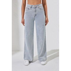 Lässige Jeans, lockere Hose mit hoher Taille und weitem Bein, Street Denim Source