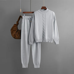 Half Turtleneck Twist Knitting Suit Casual Sweater Pullover Two Piece Set