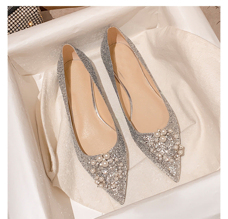 Women's Pregnant Pearl Pointed Flat Female Bridesmaid