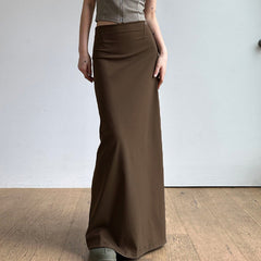 Solid Color One Piece Low Waist Slim Hip Hem Split Skirt
