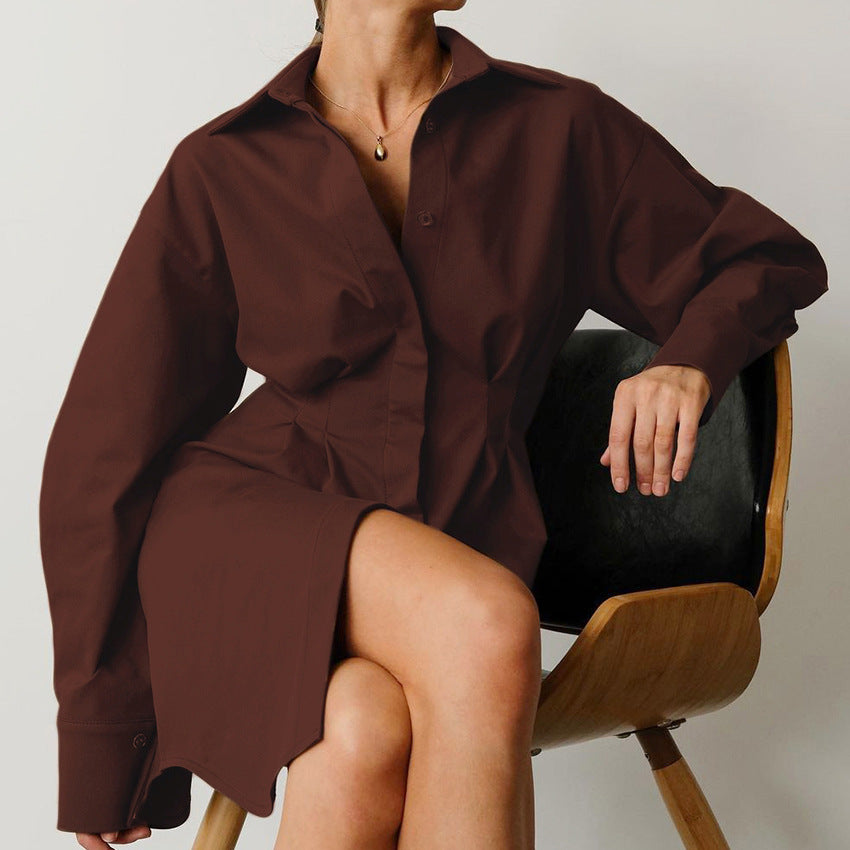 Early Wear French Shirt Dress Tight Waist Elegant Slim-Fit Long Sleeves Slim Fit Retro Minority Dress