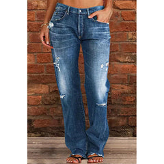 Denim Trousers Mid Waist Straight Leg Pants