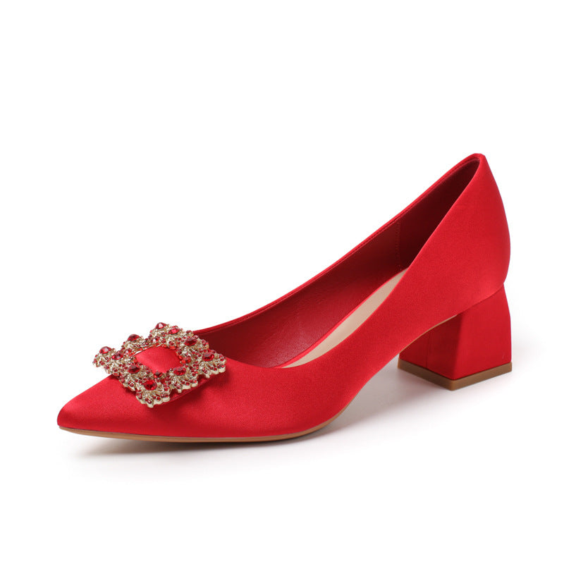 Women's Red High Rhinestone Wedding Chunky Banquet