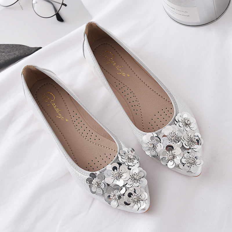 Casual Flats Shallow Mouth Rhinestone Egg