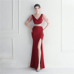 Robe longue de soirée ornée de strass et de perles pour hôte, dîner, mariage
