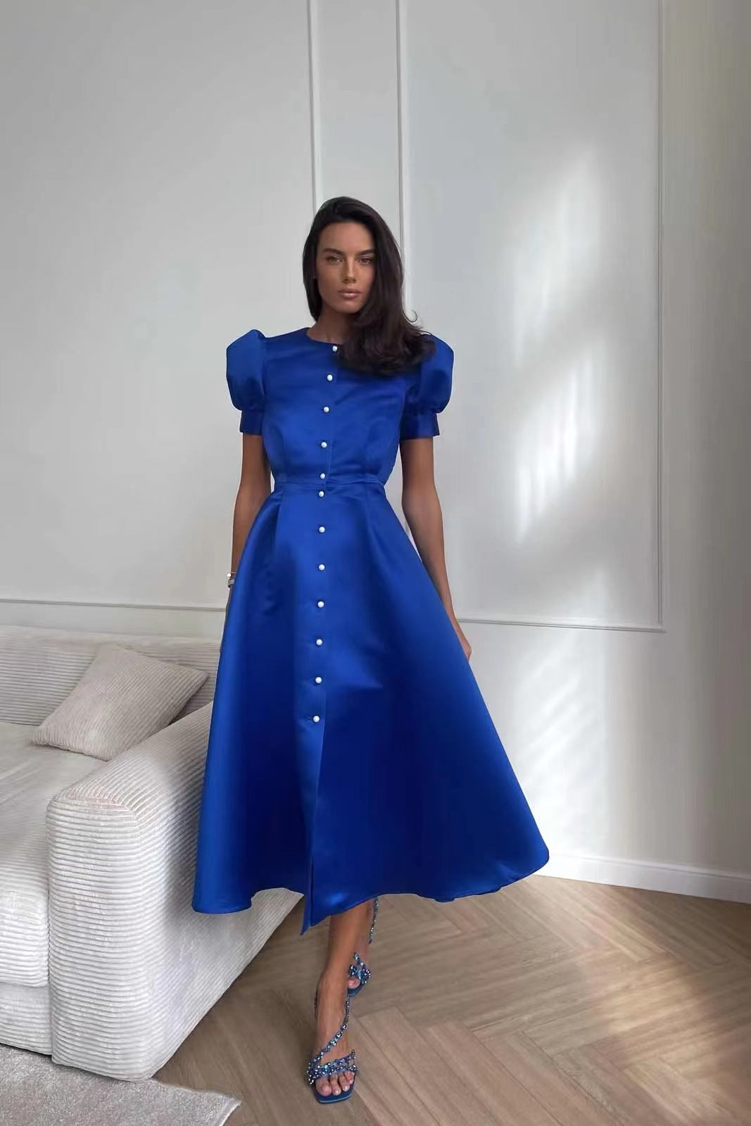 Robe trapèze à manches courtes et grande taille