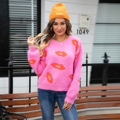 Lips Valentine Day Sweater Round Neck Pullover Love Sweater