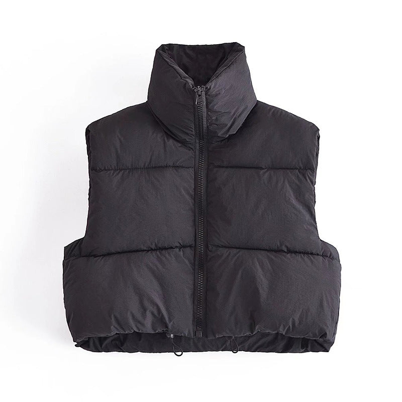 Fall High Collar Zipper Short Quilted Vest