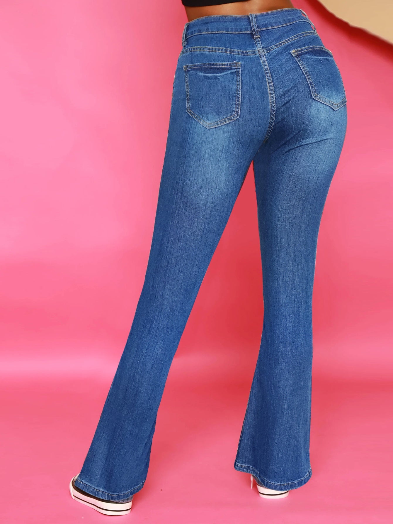 Pantalon en denim délavé simple, ample, évasé et décontracté