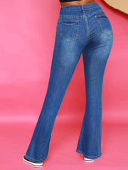 Pantalon en denim délavé simple, ample, évasé et décontracté