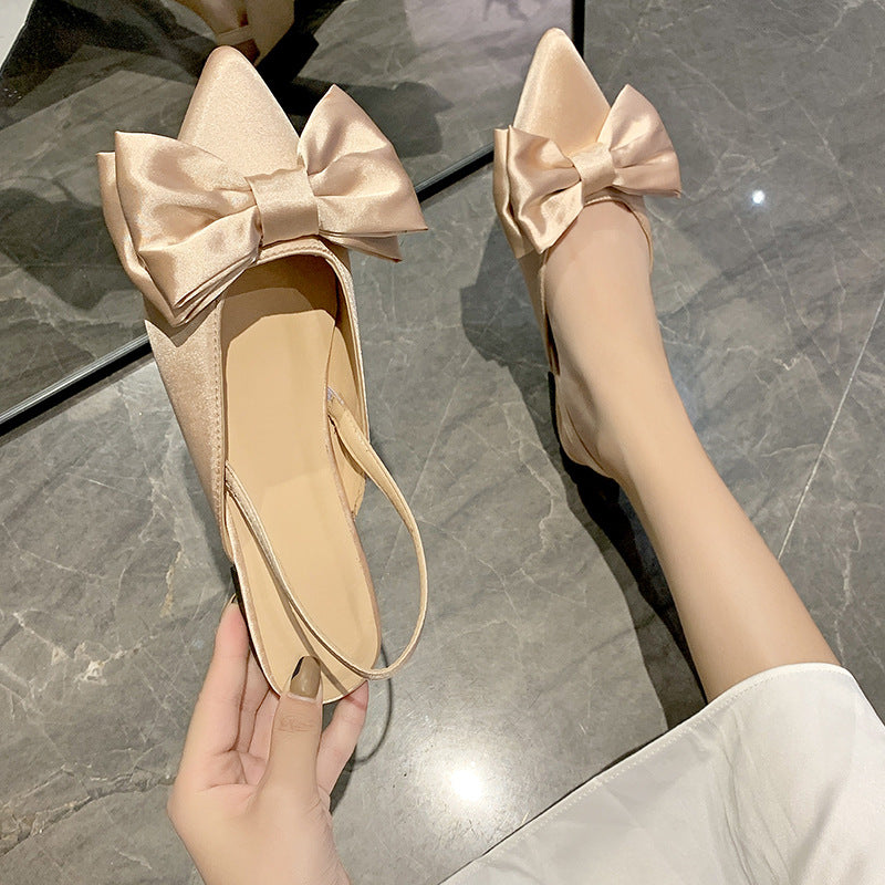 Damen Sommer Europäische Waren Seide Schleife Spitzschuh Einfach