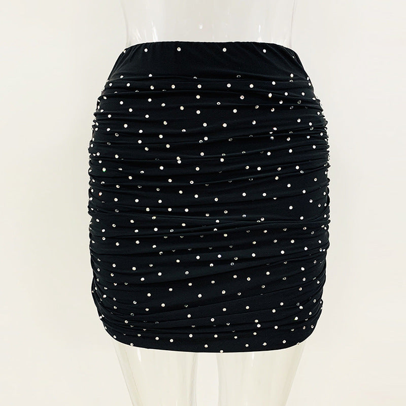 Star Rhinestone Stretch Turtleneck Bottoming Shirt Pleated Skirt Leggings