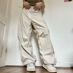 Girls Street Retro Casual Low Waist Drawstring Loose Woven Pants