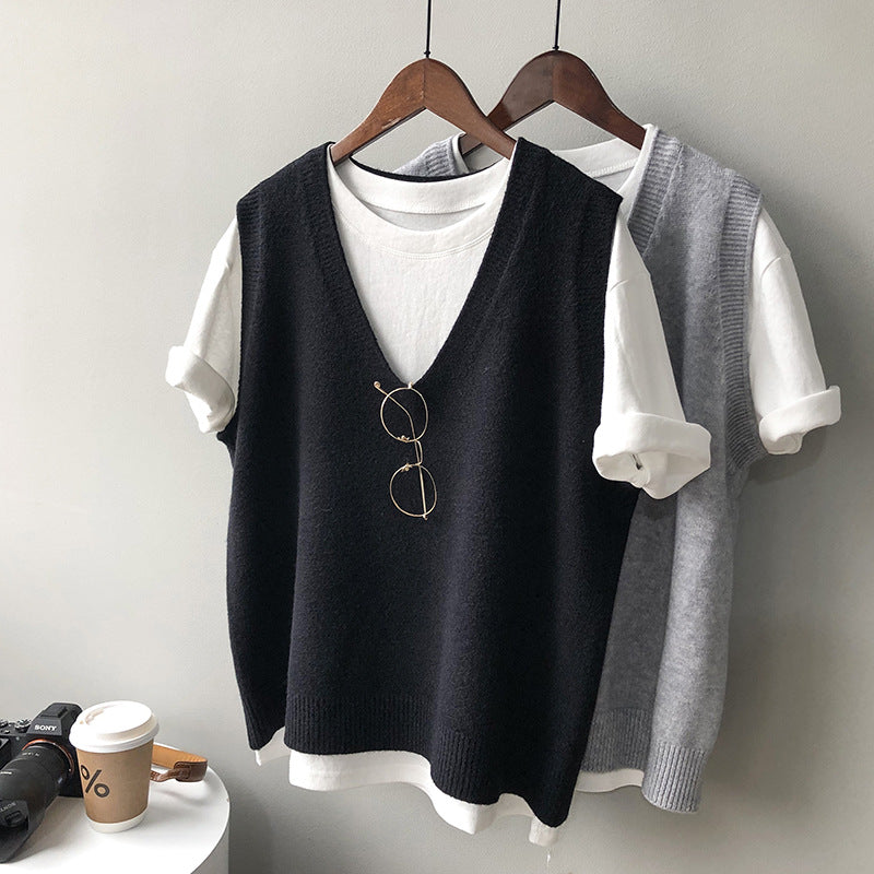 Knitted Vest Preppy V neck Loose Idle Sleeveless Waistcoat