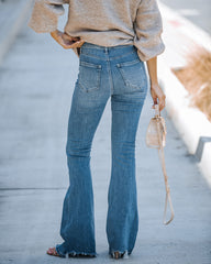 Pantalon évasé déchiré taille haute en jean