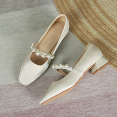 Women's Fu Chunky Pumps Spring Pearls Strap