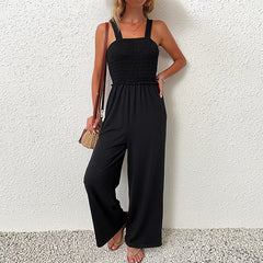 Sling One Piece Wide Leg Black Loose Jumpsuit