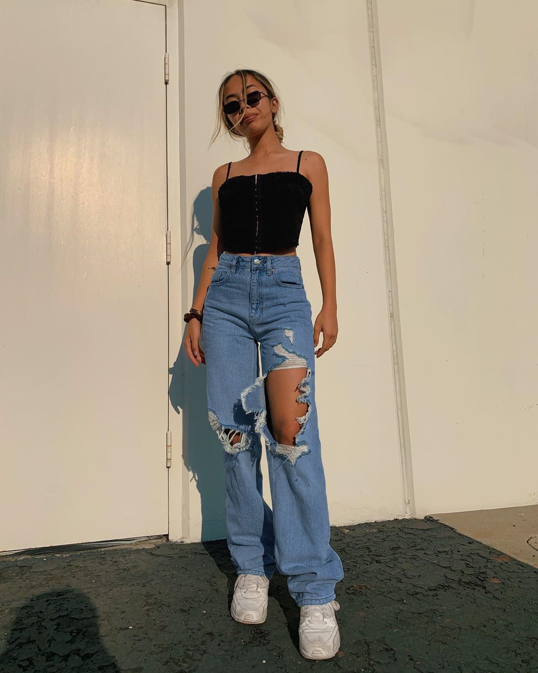 Lose Persönlichkeit Zerrissene Gerade Freizeithose Jeans