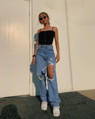Lose Persönlichkeit Zerrissene Gerade Freizeithose Jeans