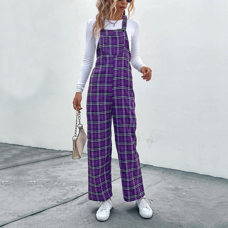 Casual Pants Plaid Spaghetti Straps Jumpsuit