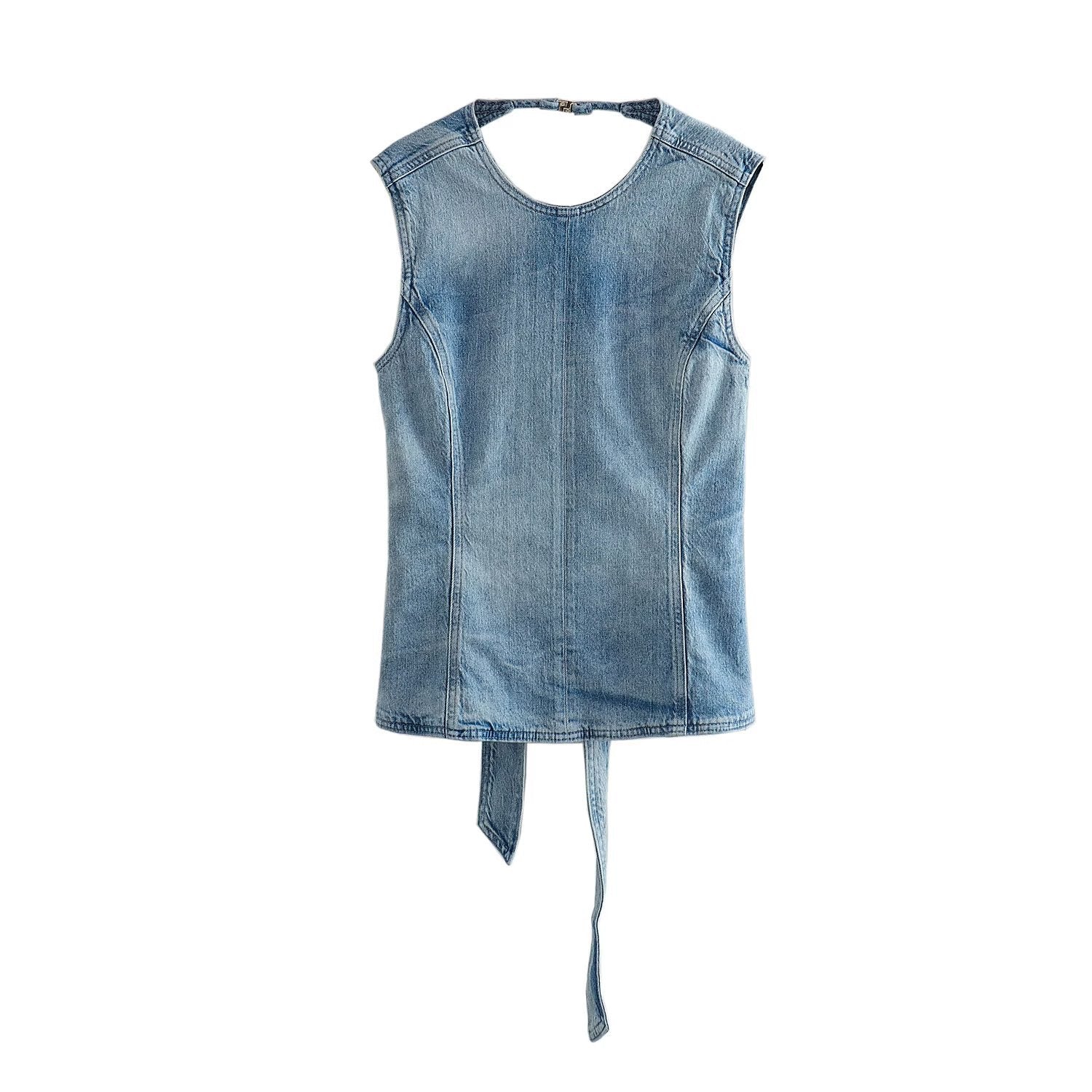 All Match Low Collar Sleeveless Backless Lace up Do the Old Cowboy Vest