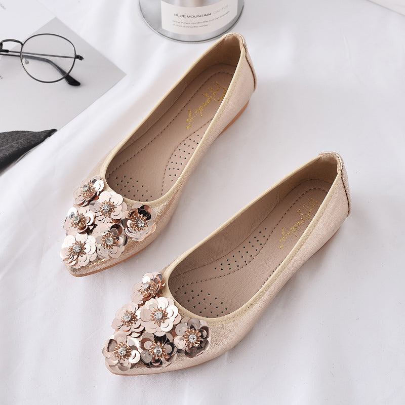 Casual Flats Shallow Mouth Rhinestone Egg