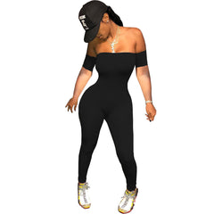 Wome Tube Top Printed Solid Color Short Sleeved Trousers Jumpsuit