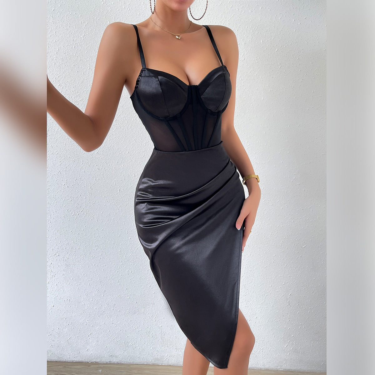 High Grade Dress Boning Corset Slim Fit High Slit Cami Dress