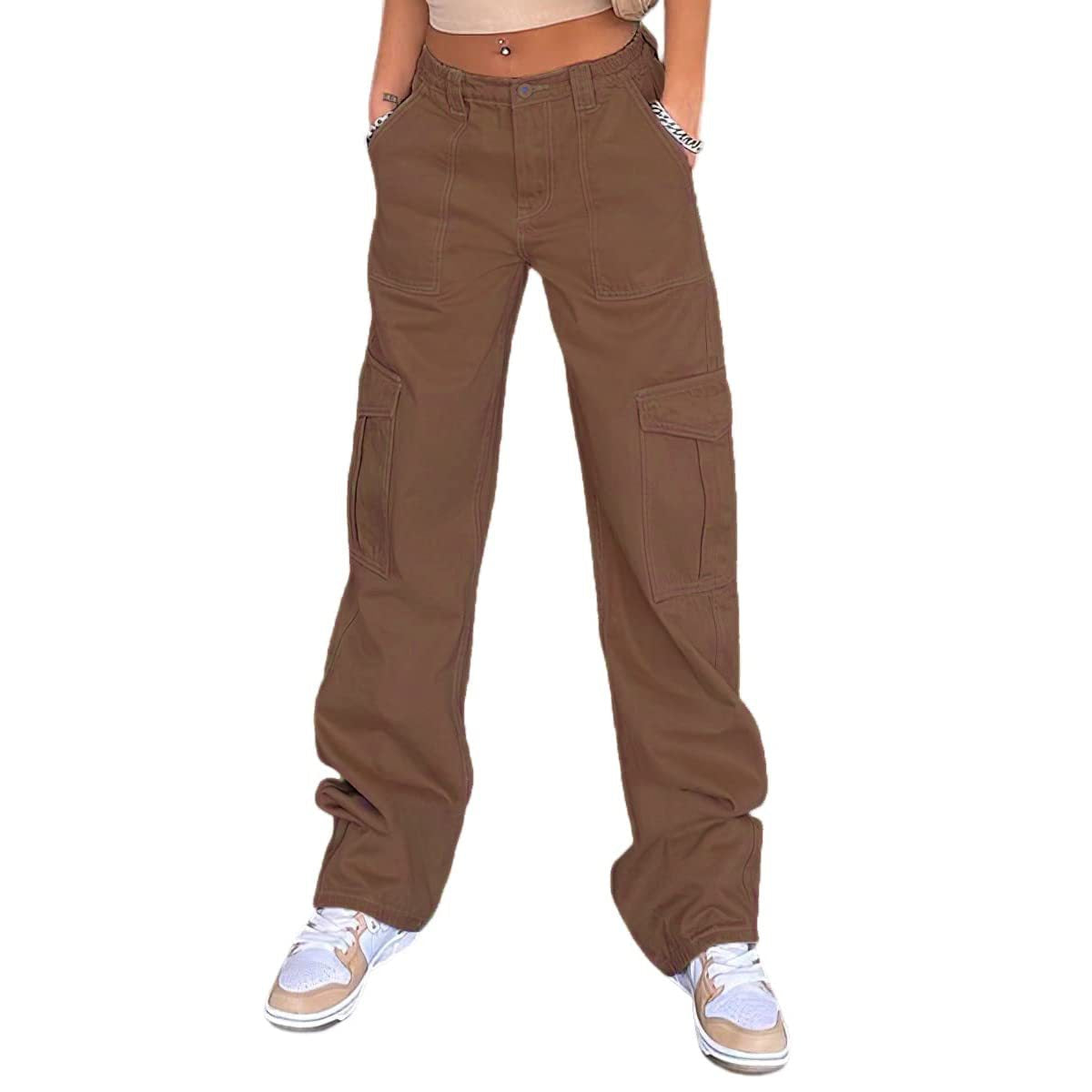 Schmale Cargohose mit hoher Taille und mehreren Taschen