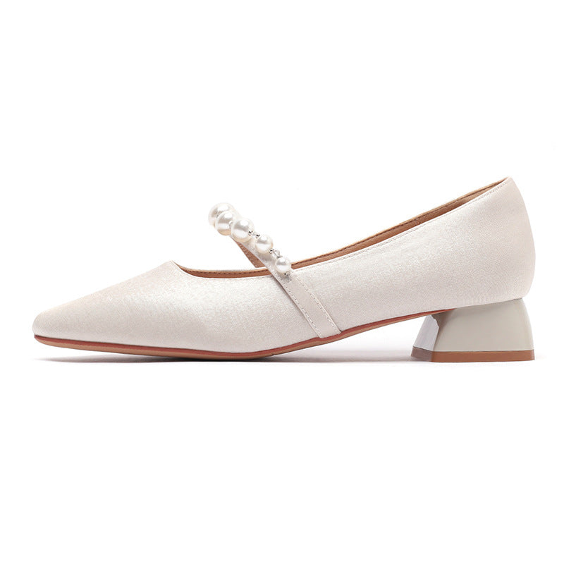 Women's Fu Chunky Pumps Spring Pearls Strap