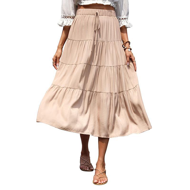 Cross-Border Skirt Ruffled Pleated Solid Skirt