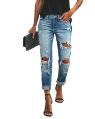 Lässige verwaschene, zerrissene Straight Street Jeans