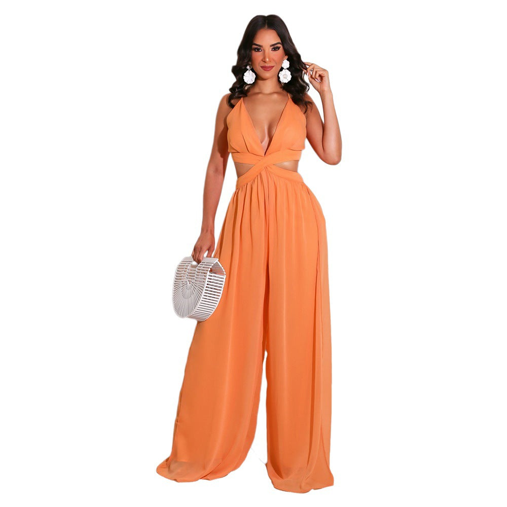 Solid Color Casual Loose Chiffon Jumpsuit