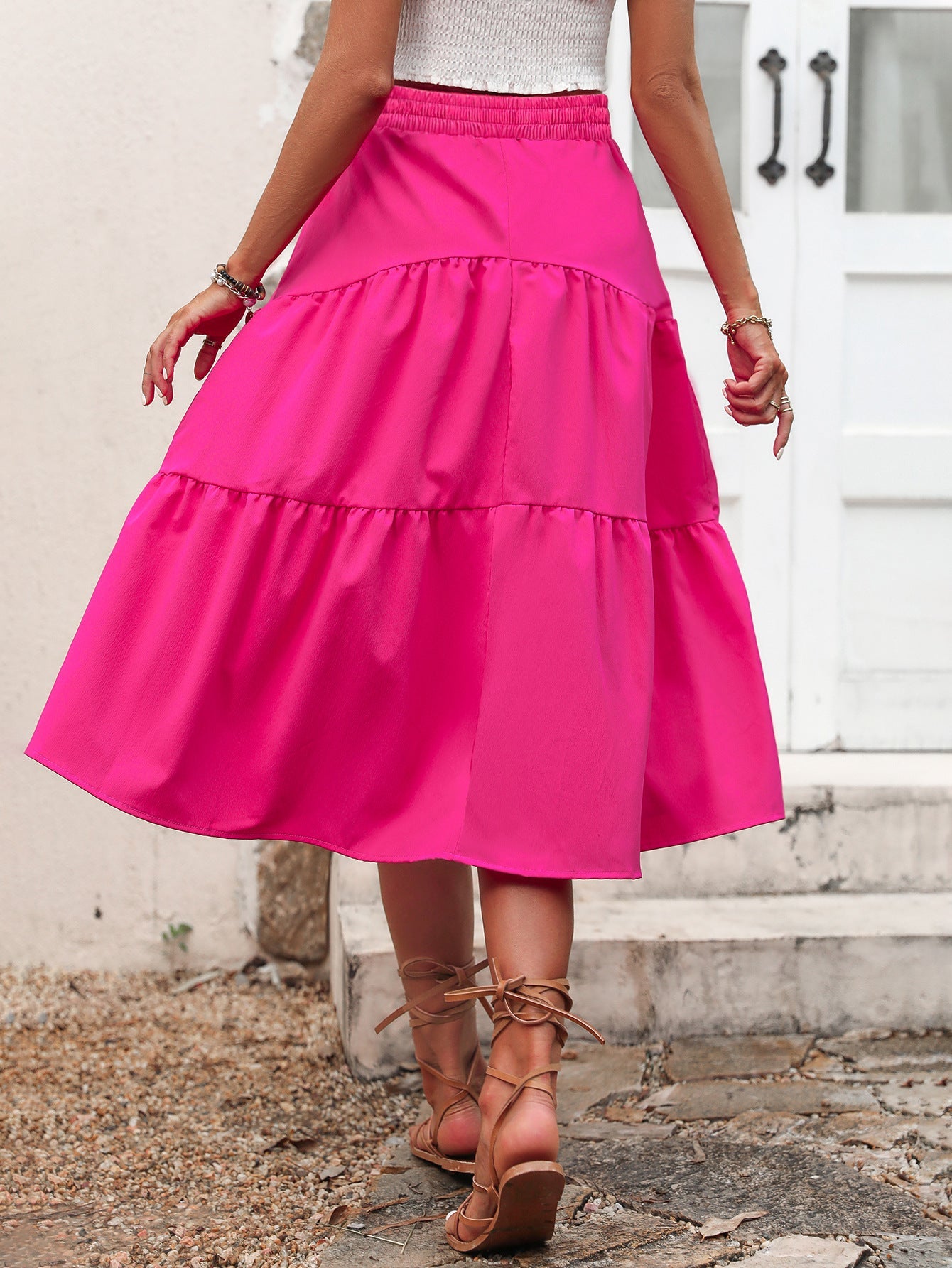 High Waist Elastic Solid Skirt