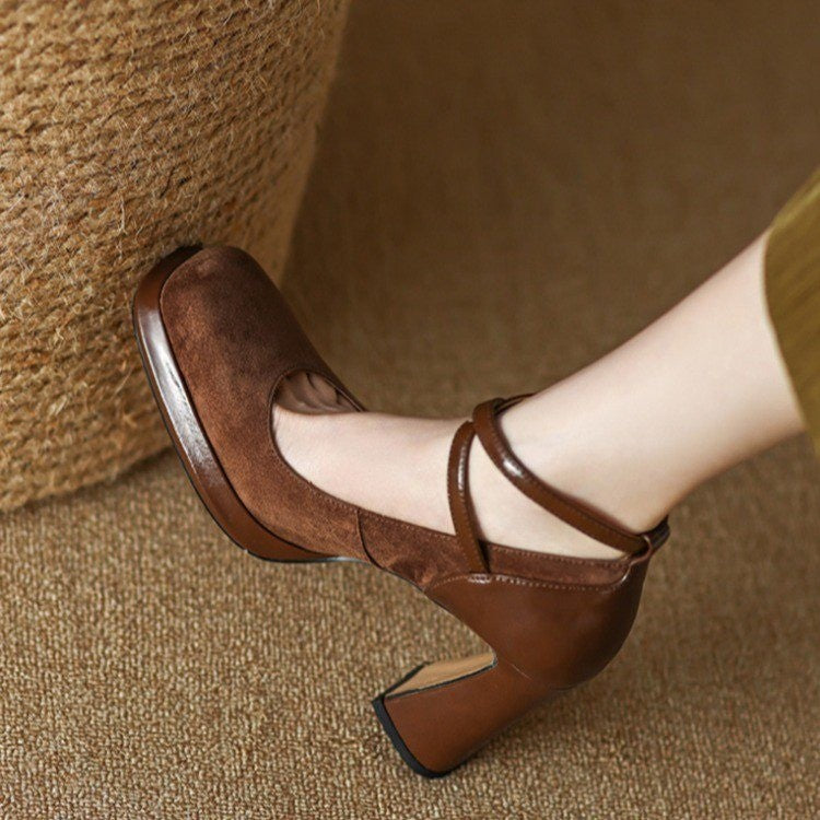 Chaussures de mariage Mary Jane à talons carrés et brides croisées pour femmes