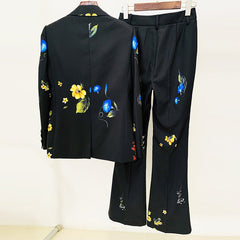 Star Gracefulable Digital Printing One Button sets Flared Pants sets