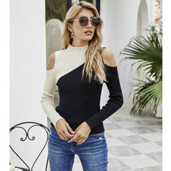 Shoulder Baring Sweater Colored Pullover Sweater