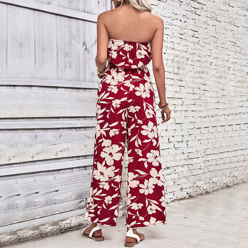 Printed Tight Red Jumpsuit