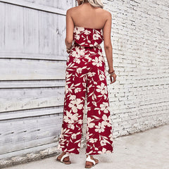 Printed Tight Red Jumpsuit