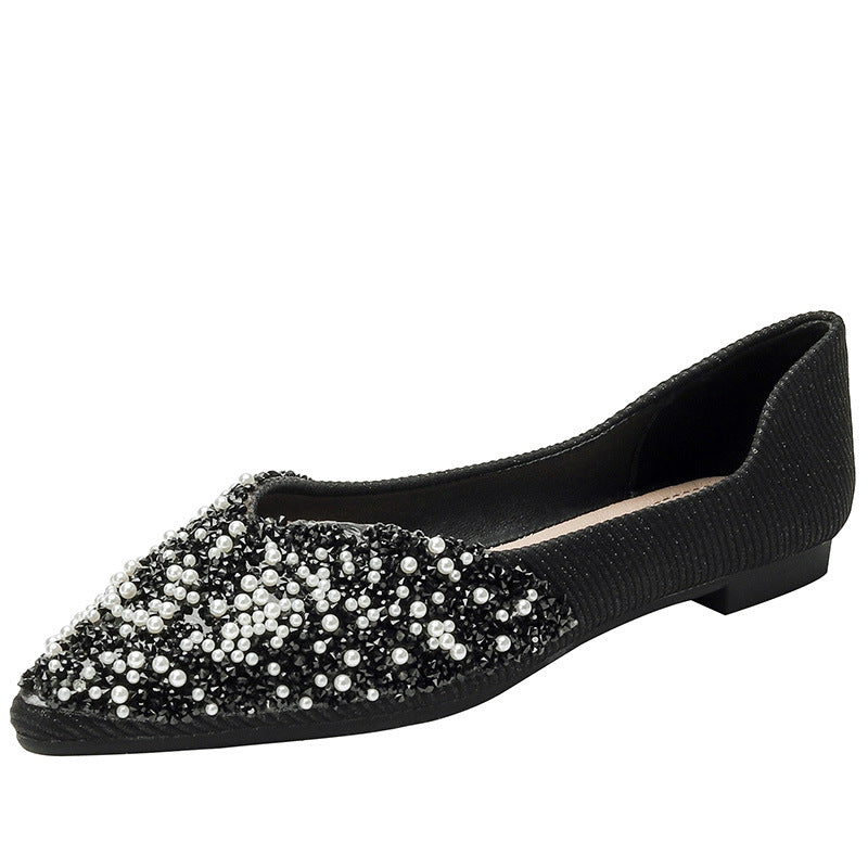 Women's Rhinestone Fairy Style Sweet Pearl Pointed Toe Shallow