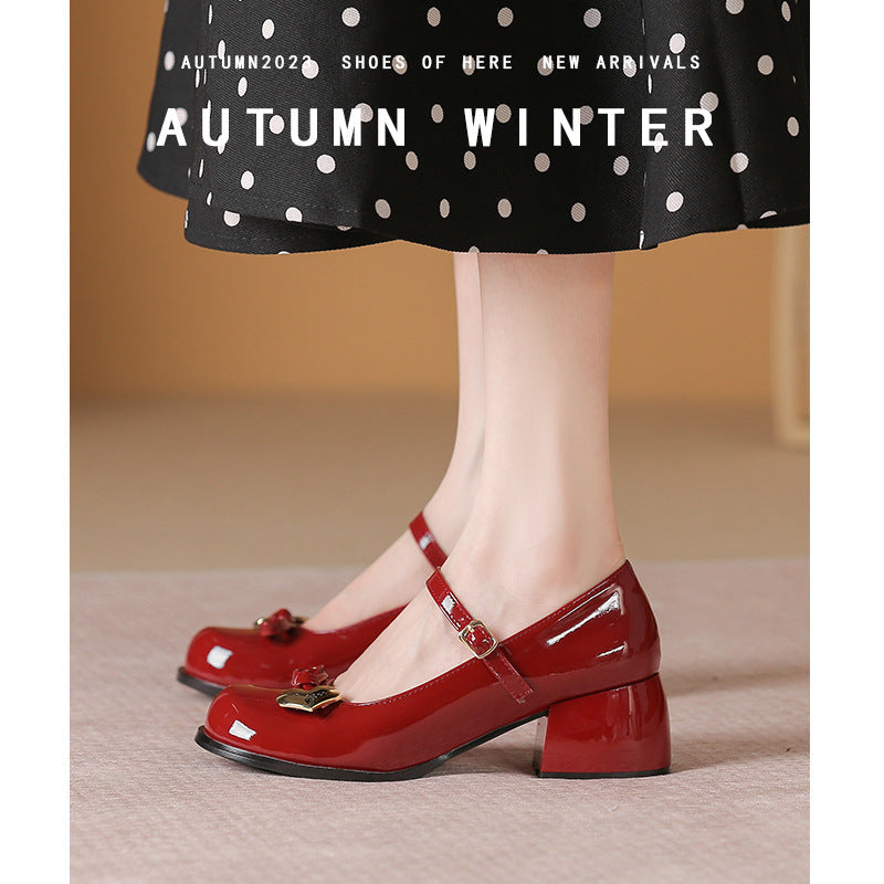 Women's Bow Gentle Shallow Mouth Thick Mid Heels
