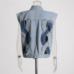 Fall Casual Comfortable Denim Waistcoat Vest Stitching Twist Denim Vest