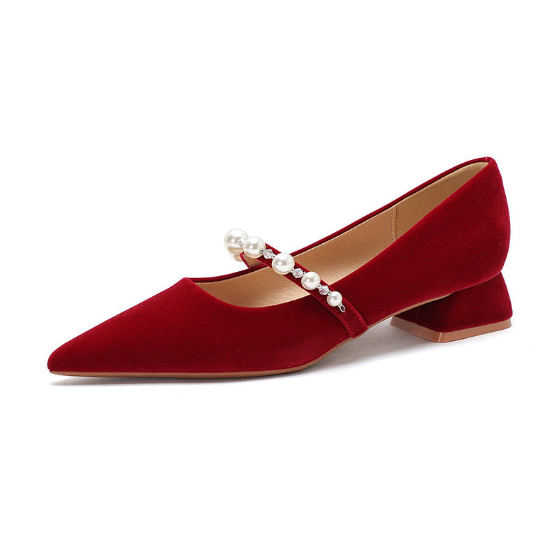Women's Pointed Toe Chunky Single-layer Low-cut Low